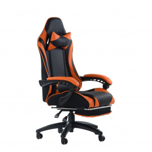 Кресло Barneo K-39 Black Edition черно-оранжевая кожа и сетка