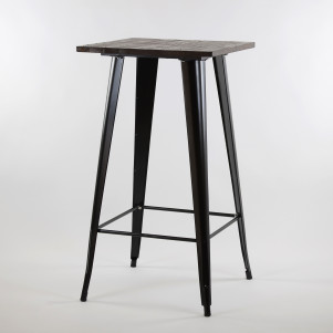 Стол Barneo T-4 барный Tolix style, H-110cm - квадрат 60*60см, массив темно-коричневый, каркас RAL9017 черный